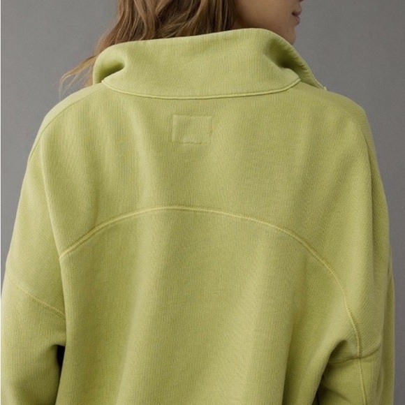 American Eagle Outfitters Button-Front Pullover Sweatshirt in Light Lime - Picture 3 of 5